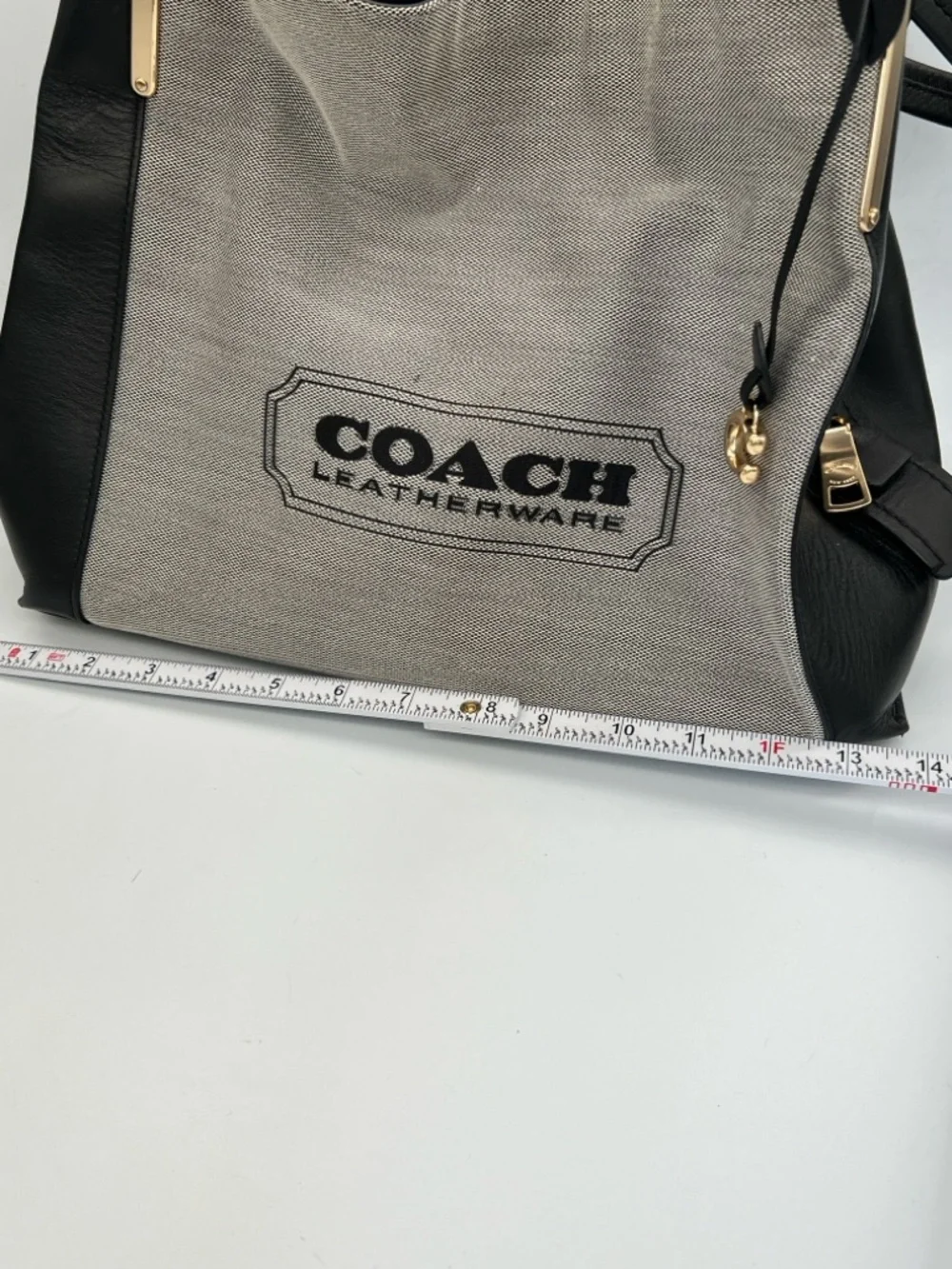 Coach Gray Canvas with Black Leather Shoulder Bag